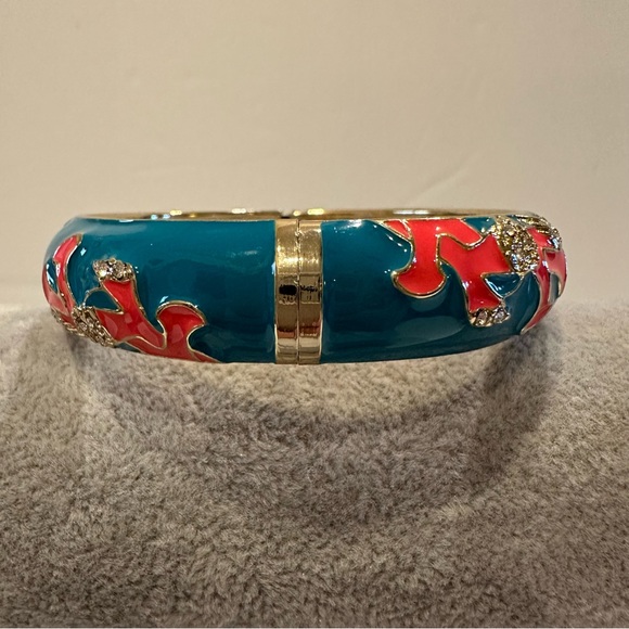 NWT Sequin by Nordstrom Clamper Bangle Bracelet - teal, coral, clear rhinestones - Picture 10 of 14